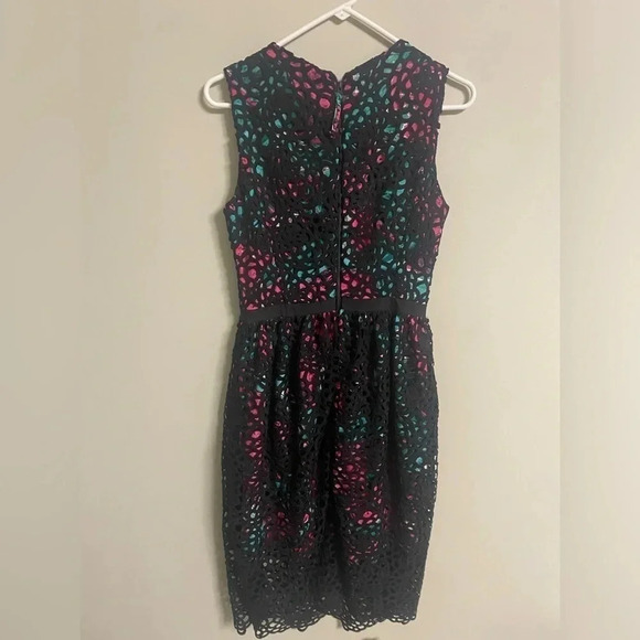 Anthropologie Wolven Size 4 Floral Dress Black Lace Overlay Fit Flare - Picture 2 of 7